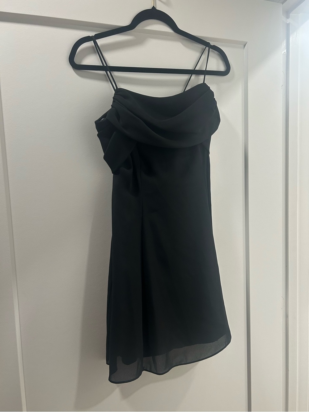 Vintage 90s Betsy & Adam Black Knee Length Slip Dress with Drape Neckline